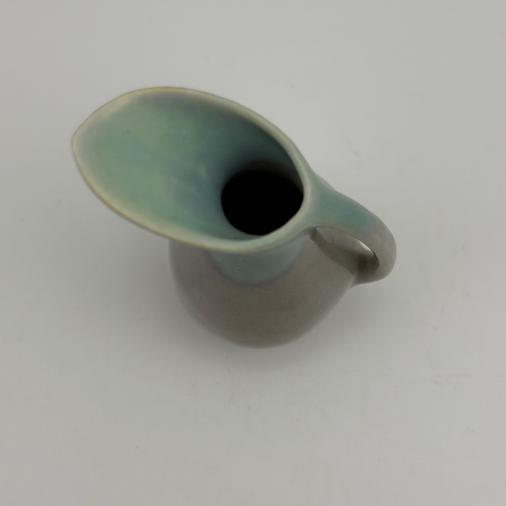 Mini MCM Studio Pottery Bud Vase Ewer Teal Gray Drip Glaze Mid Century Modern - Picture 6 of 9